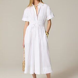 J.Crew Cotton Poplin Short-Sleeve Smocked Waist Elena Shirt Midi Dress 6T NWT